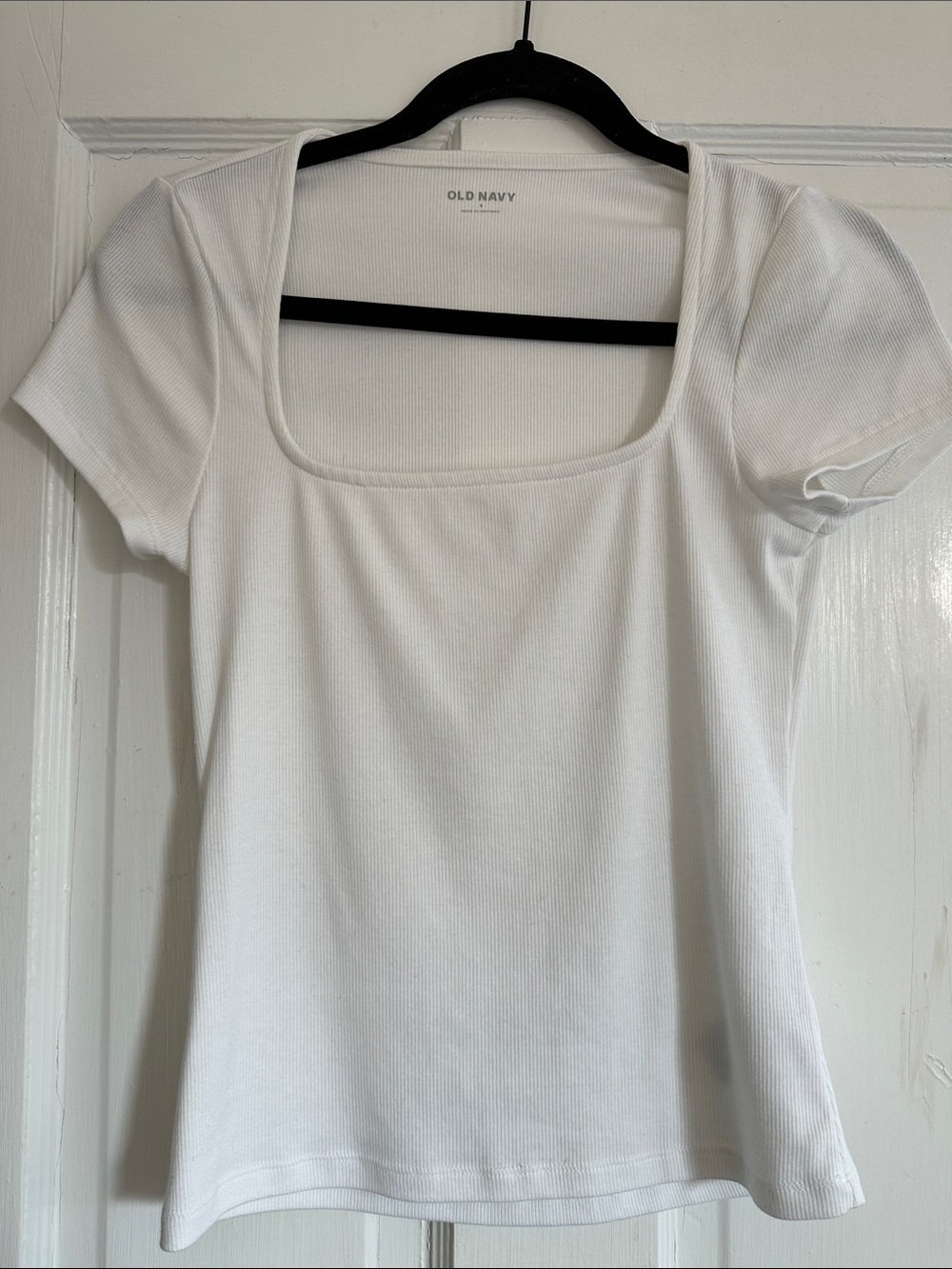 Old Navy White Square Neck Ribbed Short Sleeve Tee